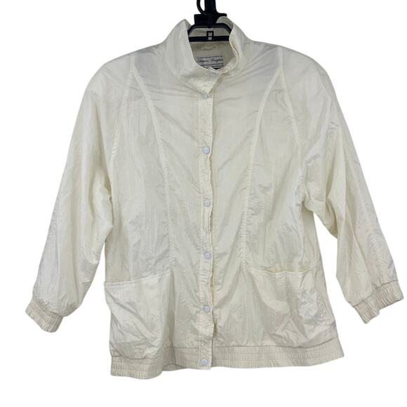 Vintage Spencer Douglas Nylon Jacket Womens Sz 16 Crinkle Snap Front 90s Minimal - Picture 1 of 10